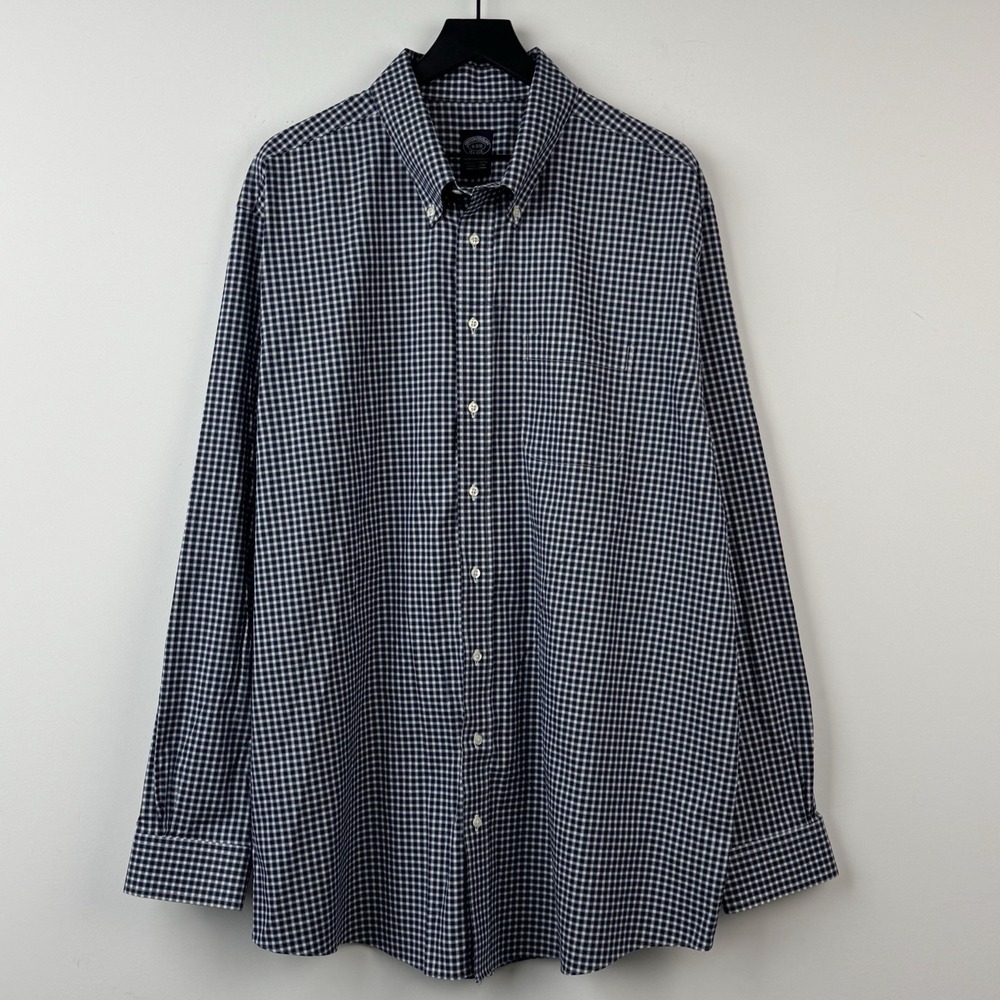 Brooks Brothers 1818 Shirt Mens XXL 19 Blue Plaid The Original Polo Short Sleeve